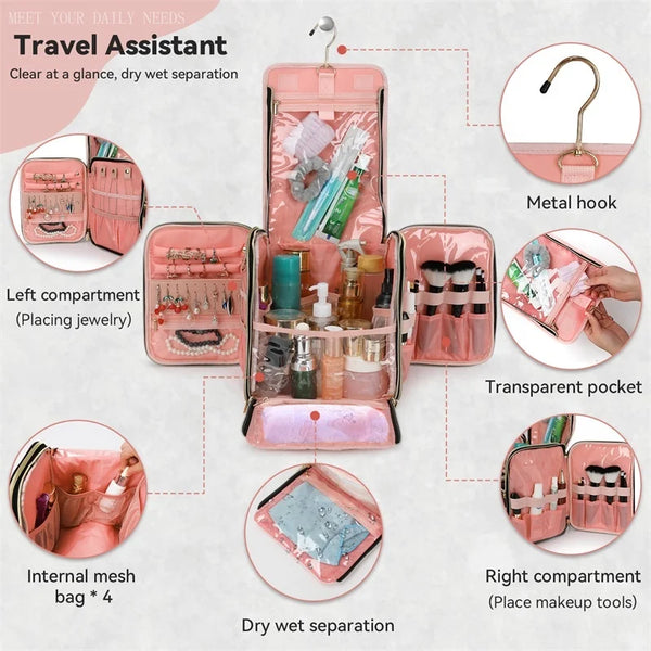 Quilted Water-Resistant Hanging Makeup Bag