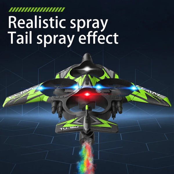 2.4G Wi-Fi Gravity Sensing Spray Fighter RC Airplane showcasing realistic tail spray effect with vibrant colors.