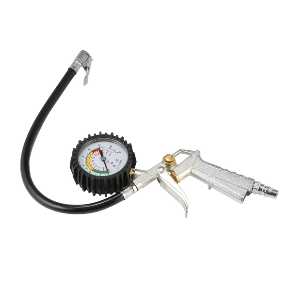 Car Tyre Pressure Gauge with connector and dial for measuring tyre pressure accurately.