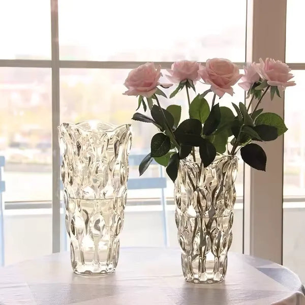 Round Point Textured Glass Vase with Wavy Rim