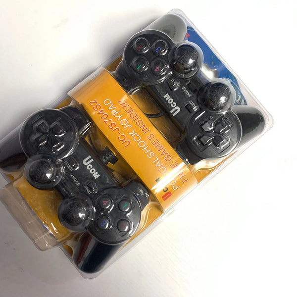 USB Wired Dual-Vibration PC Game Controller package featuring dual controllers for an immersive gaming experience.