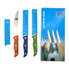 Stainless Steel Ultra Sharp Fruit Knife set displayed with colorful handles and packaging, ideal for kitchen use.