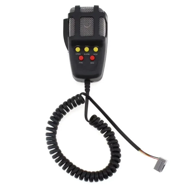 12V Loud Car Siren with PA Microphone featuring a handheld speaker and controls for audio broadcasting.