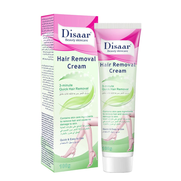 Natural Quick Permanent Hair Removal Cream in a tube and box by Disaar, perfect for quick hair removal solutions.