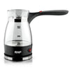 Electric Turkish Coffee Maker with Glass Pot and Foldable Handle for brewing authentic Turkish coffee at home.