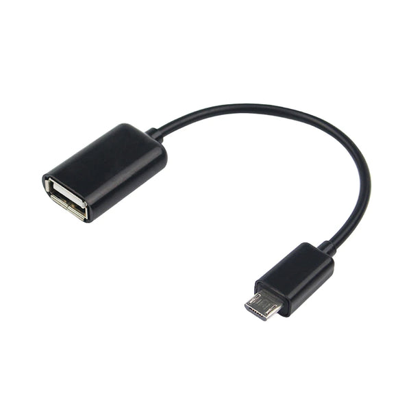 Micro USB to USB OTG Converter Adapter connecting micro-port devices to USB peripherals.
