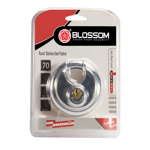 80mm Anti-Theft Stainless Steel Disc Lock in packaging, showcasing its heavy-duty features and durable design.