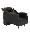 Professional Reclining Salon Shampoo Chair with ergonomic design and sleek black finish for hair washing.