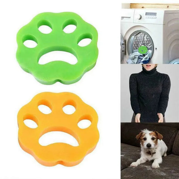 Factory Sale Washing Machine Silicone Cat Dog Hair Remover in green and orange paw print shapes for collecting pet hair.