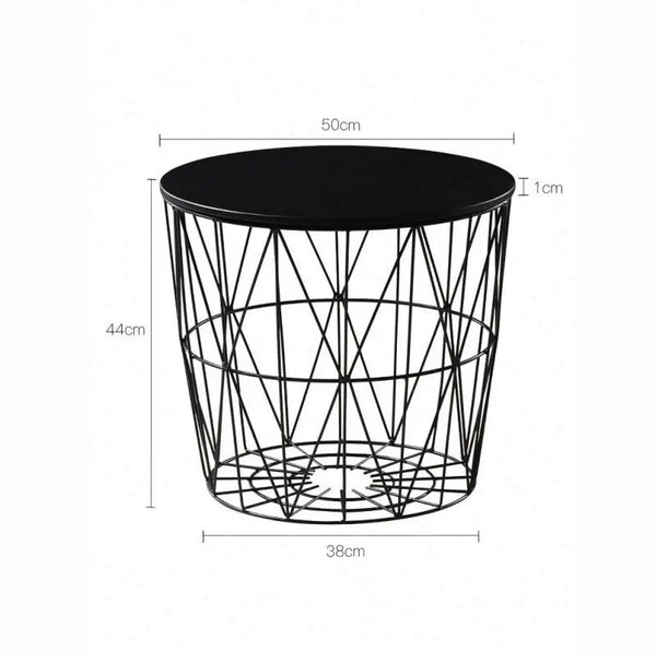 Modern MDF Veneer Dining Table with sleek black wire design, 50cm diameter and 44cm height, perfect for contemporary spaces.
