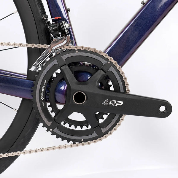 Close-up of the crankset on the 2nd Generation 24-Speed Flat Bar Road Bike, showcasing its durable components.