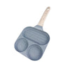 3 Hole Non Stick Die Cast Frying Pan with wooden handle and multiple compartments for cooking.