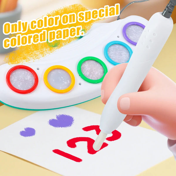 Magic Light Drawing Pen Set with LED Glow Board showing a drawing pen and special colored paper.