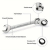 Flexible Head Carbon Steel Ratchet Wrench features chrome vanadium steel, precision 72T ratchet design, and polished finish.