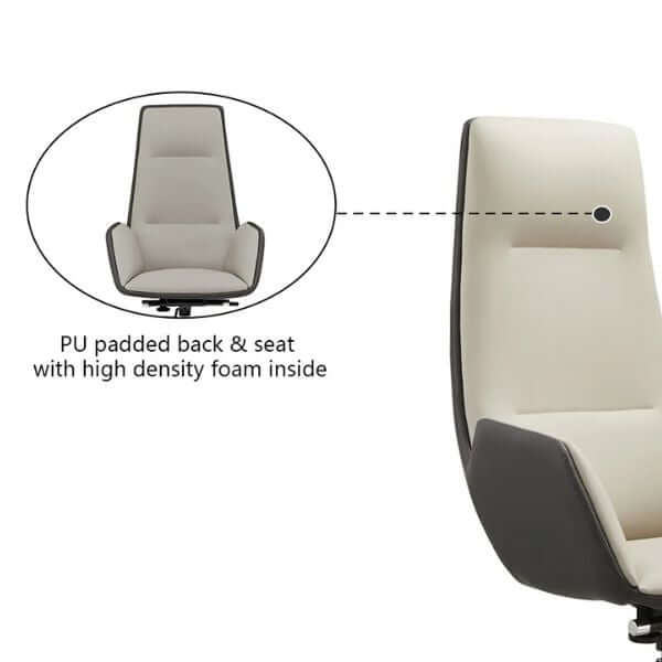 High Back Executive PU Office Chair with PU padded back and seat featuring high density foam inside.