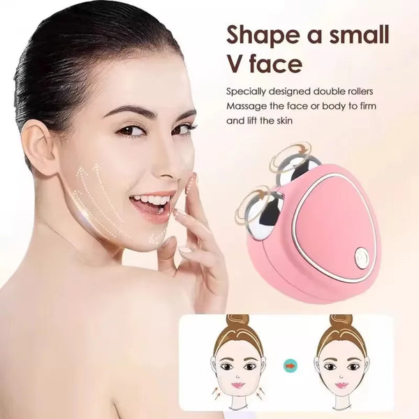 Household Facial Microcurrent Beauty Device Dual Roller with dual rollers for facial lifting and toning.
