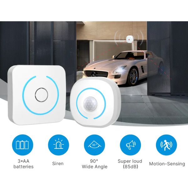 Infrared Motion Sensor with Alarm, wireless motion alert system for property security with visual notifications.