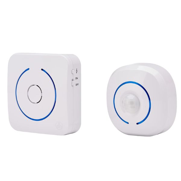 Infrared Motion Sensor and alarm unit, featuring wireless detection and alert system for home security.