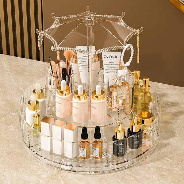 Jewelry Organizer Storage Box Transparent Delicate showcasing beauty products and accessories in an elegant display.