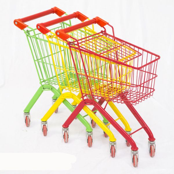 Kids Mini Shopping Cart Toy in vibrant colors: green, yellow, and red, perfect for imaginative play.