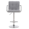 Modern Kitchen Stool with Armrests in gray upholstery and chrome base, featuring adjustable height and stylish armrests.