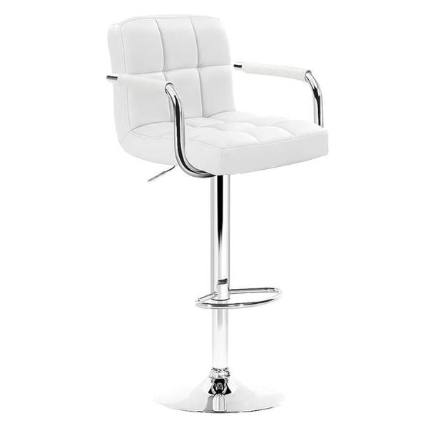 Modern Kitchen Stool with Armrests featuring sleek white upholstery and chrome base, ideal for contemporary kitchens.