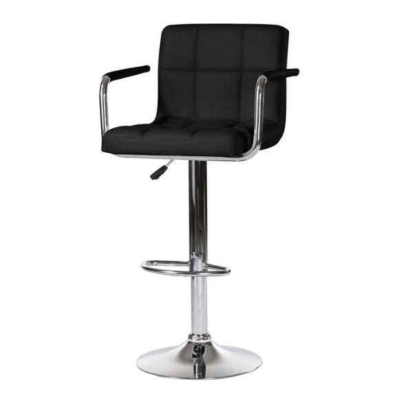 Modern Kitchen Stool with Armrests featuring a stylish black seat and chrome base, ideal for contemporary kitchens.