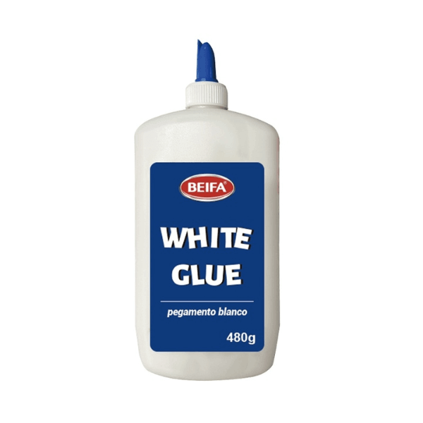 Large White Glue with Built-In Brush - 480g product image featuring a bottle with blue cap.