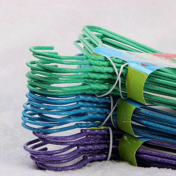 PVC Coated Metal Clothes Hangers 10 Pack in vibrant colors, neatly arranged for organized clothing storage.