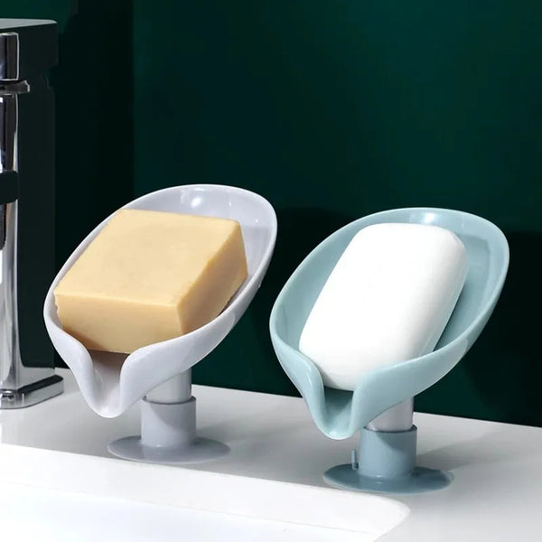 2 Leaf Shape Drain Box Shower Soap Holder
