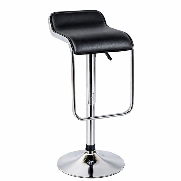 Low Back Barstool with Foot Rest featuring a black faux leather seat and chrome pedestal base.