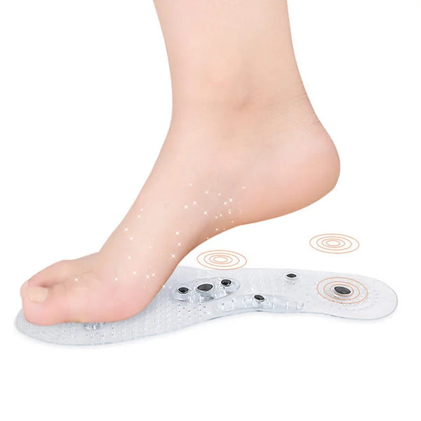 Foot resting on Magnetic Therapy Breathable Massage Insoles showing breathable and therapeutic design.