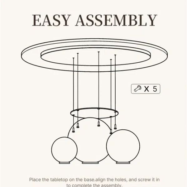 Assembly instructions for Marble Coffee Table with Golden Orbs featuring easy setup guide and components.