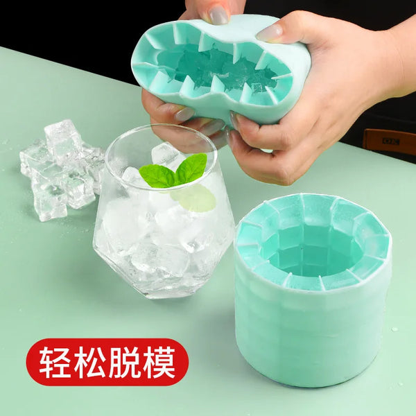 Mini Reusable Cooling Gel Ice Pack being removed from mold, surrounded by ice cubes and a glass.