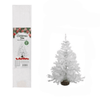 Mini White Christmas Tree with Wooden Stand 45cm on display next to its packaging for festive holiday decor.