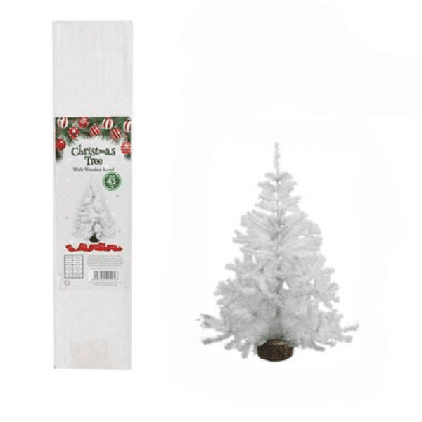 Mini White Christmas Tree with Wooden Stand – 45 cm