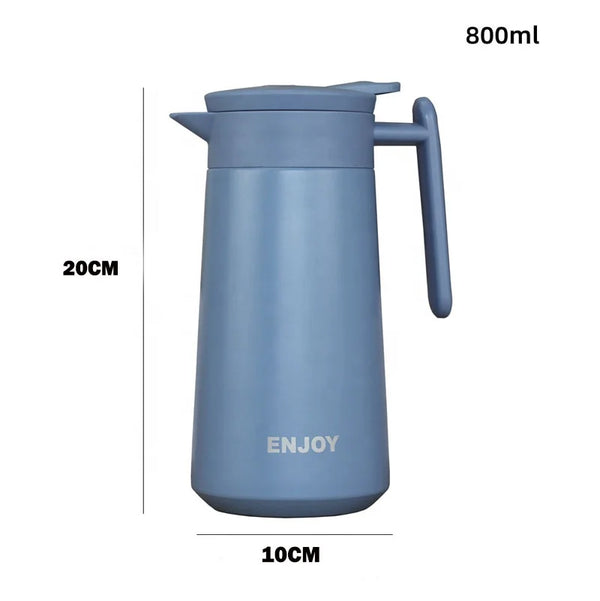 Mocha Exclusive Pot Mini Coffee Maker in blue with measurements for perfect coffee brewing at home.