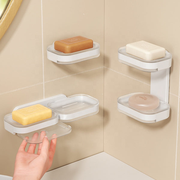 Modern Wall-Mounted Shower Soap Holder displaying multiple soap bars on a bathroom wall, providing organized storage.