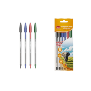 6 Multi-Colour Retractable Ballpoint Pens in packaging with pens in various colors, showcasing precision and smooth writing.