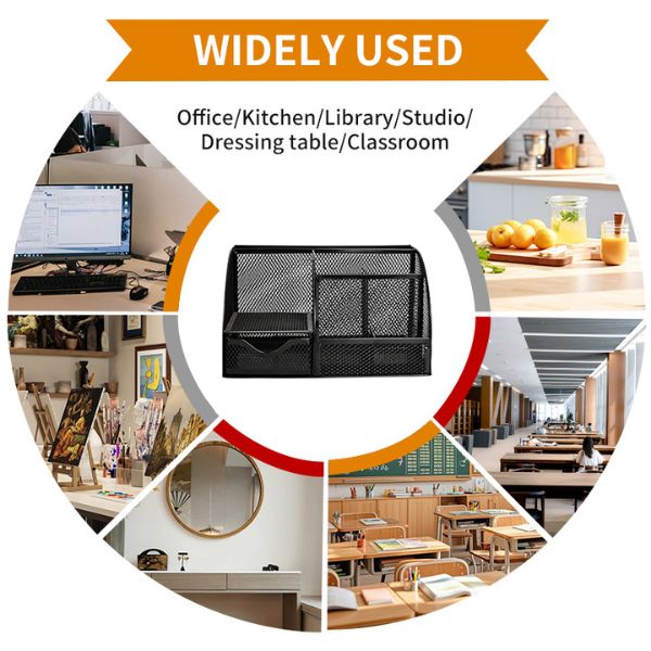 Multi-Compartment Metal Mesh Desk Organizer