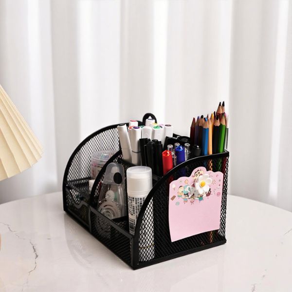 Multi-Compartment Metal Mesh Desk Organizer