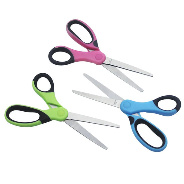 Multi-Purpose 6-Inch Stainless Steel Scissors in pink, green, and blue ideal for various cutting tasks