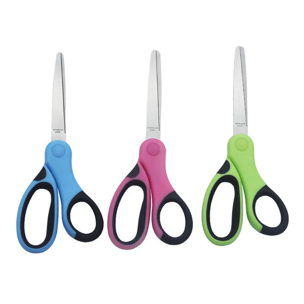 Multi-Purpose 6-Inch Stainless Steel Scissors in blue, pink, and green colors for versatile cutting tasks.