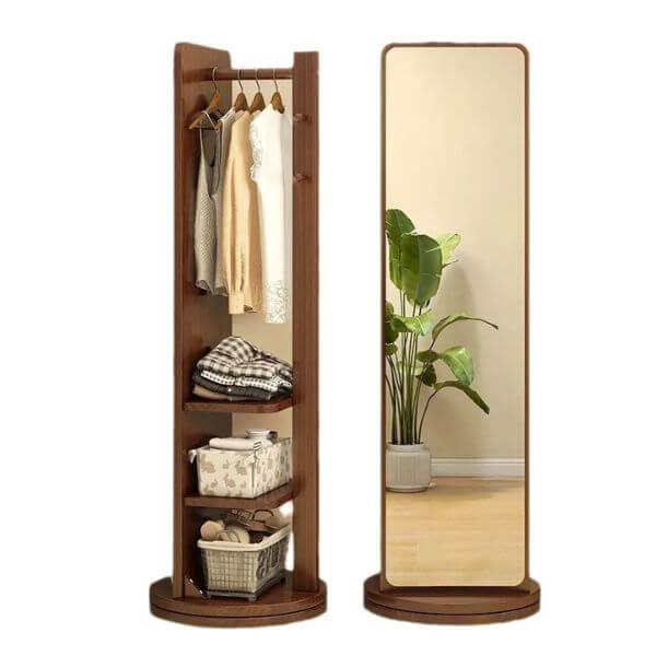 Perfect Dealz Multifunction Wooden Rotating Mirror Rack