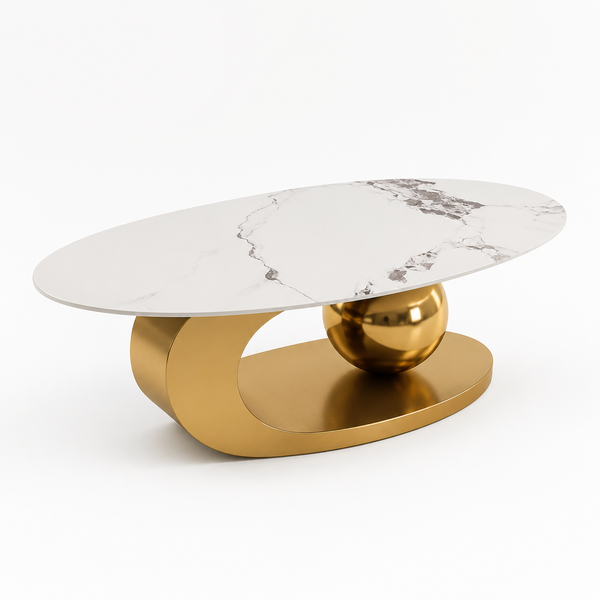 Light Marble Luxury Spheric Oval Coffee Table
