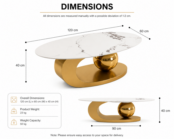 Light Marble Luxury Spheric Oval Coffee Table