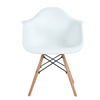 Eiffel Armchair with Wooden Legs featuring a modern white seat and wooden base, perfect for stylish home and office spaces.
