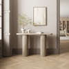 Modern Fluted Pedestal Console Table styled in an inviting entryway with soft textures and organic tones.