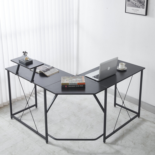 SD-23 L-Shaped Computer Gaming Desk with spacious black surface and corner design for work and gaming.