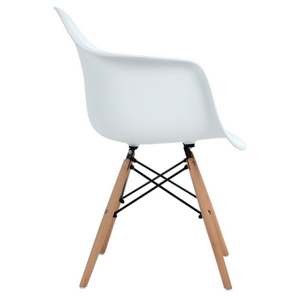 Eiffel Armchair with Wooden Legs showcasing a modern design and wooden base from the rear view.